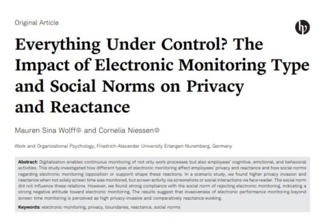 Zum Artikel "Artikel zu Electronic Performance Monitoring und sozialen Normen zu Privatsphäre veröffentlicht"